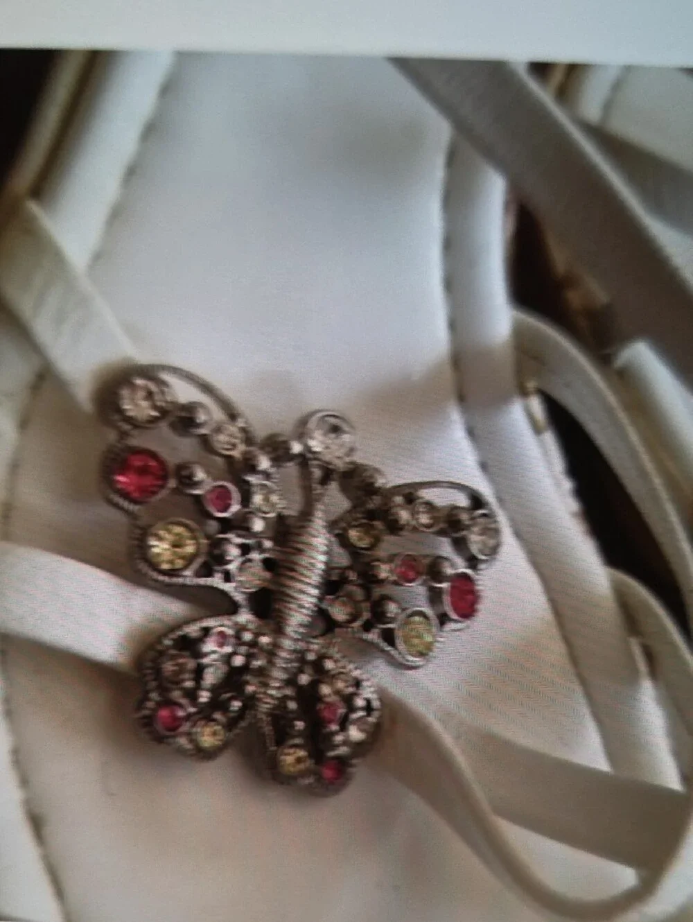 White Floral Wedge Sandals with Crystal Accent